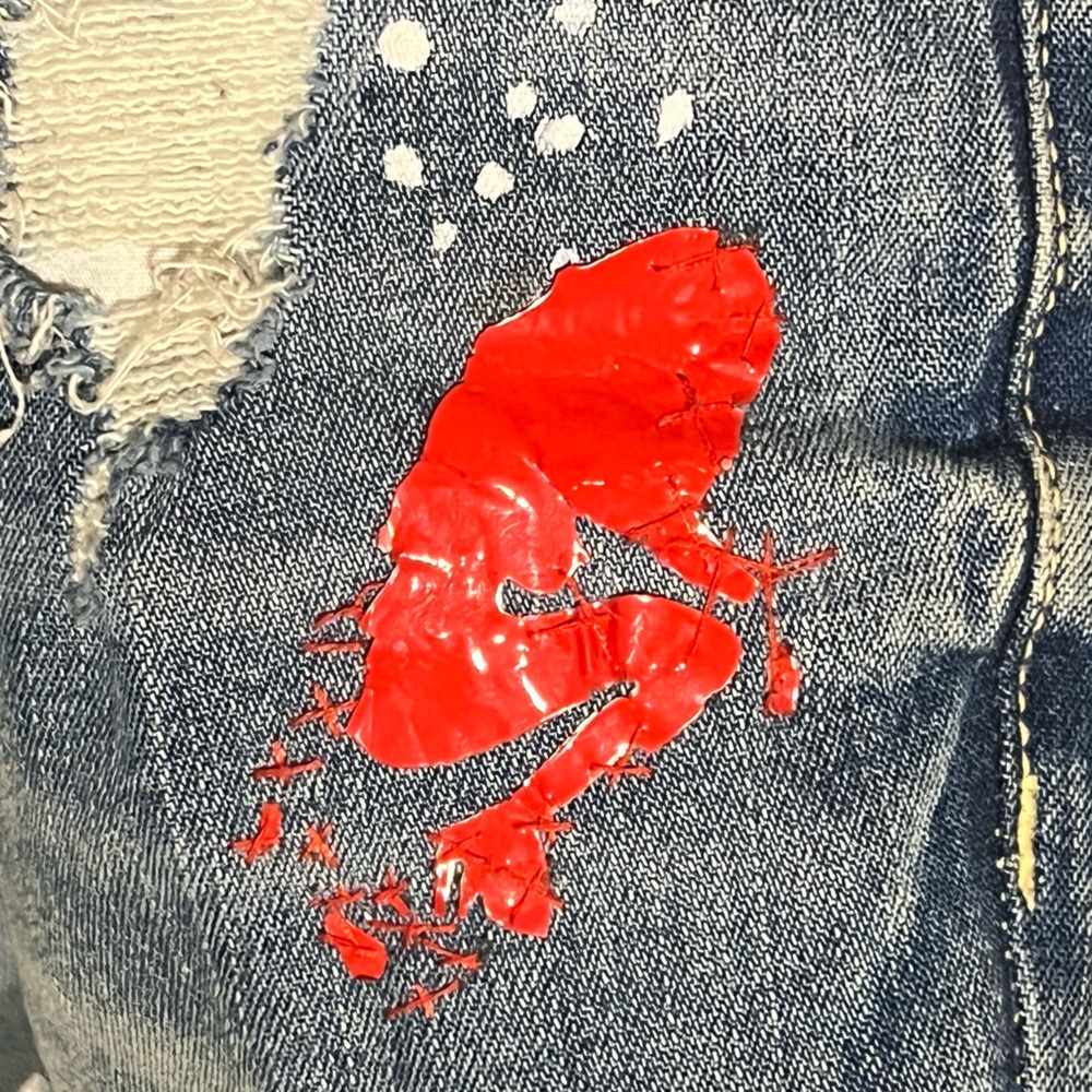 Levi’s Denim Jeans Paint Splatter Patchwork Ripped Sl… Gem